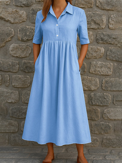 Women's Casual Long Shirt Dress with Pockets