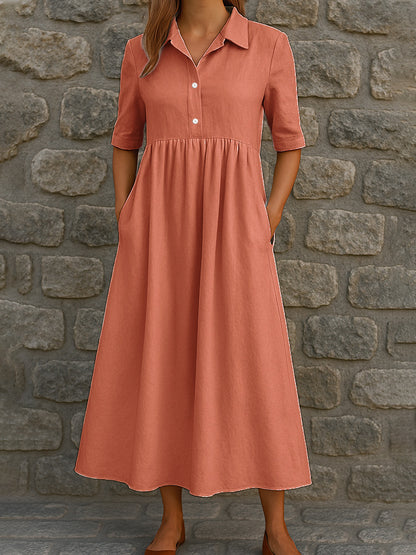 Women's Casual Long Shirt Dress with Pockets