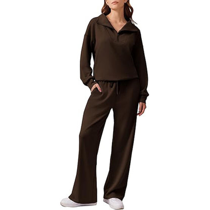 Women's Casual Long Sleeve Lapel Top and Wide Leg Pants Set