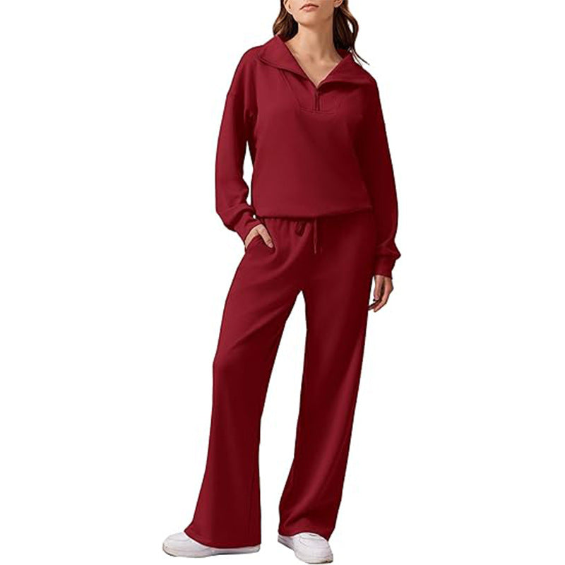 Women's Casual Long Sleeve Lapel Top and Wide Leg Pants Set