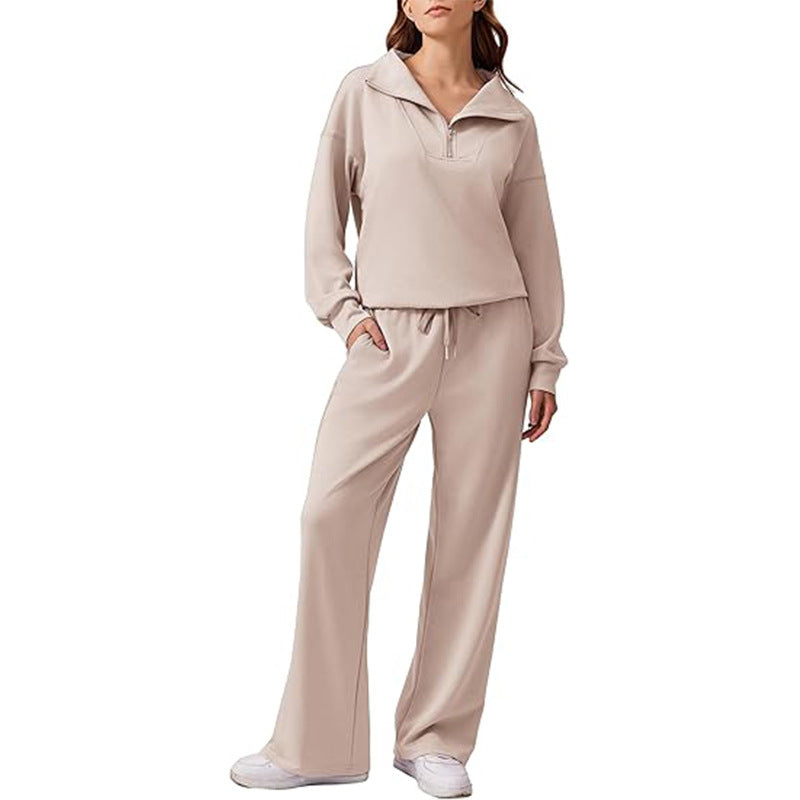 Women's Casual Long Sleeve Lapel Top and Wide Leg Pants Set