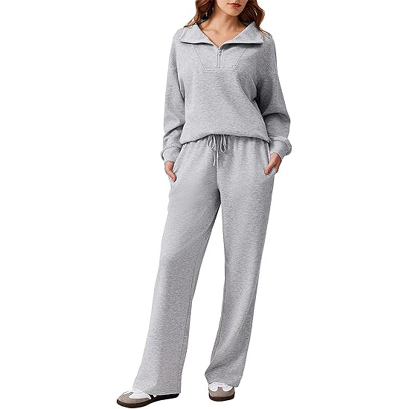 Women's Casual Long Sleeve Lapel Top and Wide Leg Pants Set