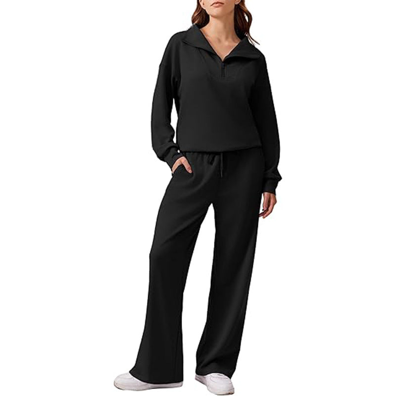 Women's Casual Long Sleeve Lapel Top and Wide Leg Pants Set