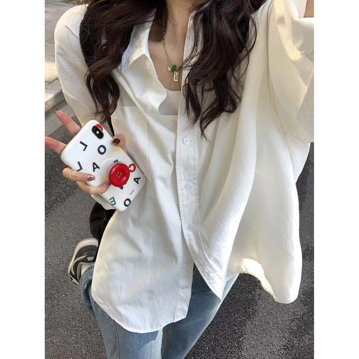 Women's Casual Long Sleeve Shirt with Polo Collar