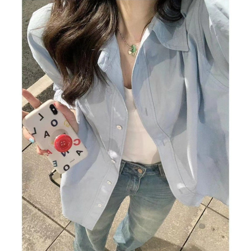 Women's Casual Long Sleeve Shirt with Polo Collar