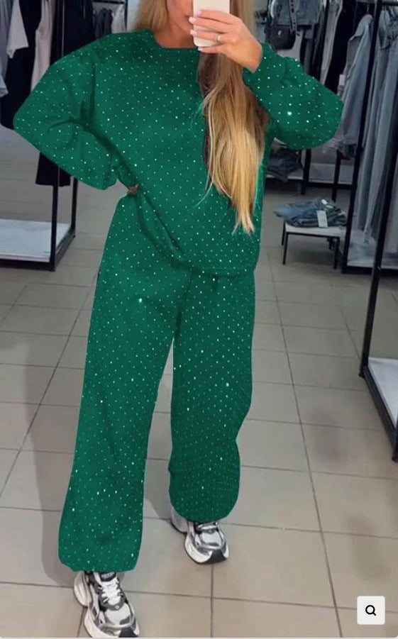 Women's Casual Long Sleeve Two-Piece Set with Sequins