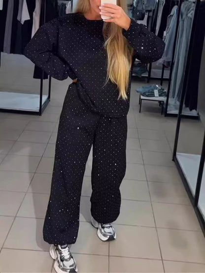 Women's Casual Long Sleeve Two-Piece Set with Sequins