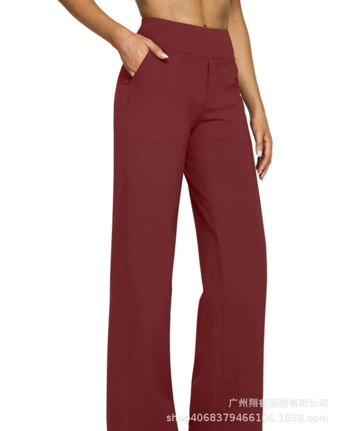 Women's Casual Loose Pocket Knitted Straight High Waist Trousers