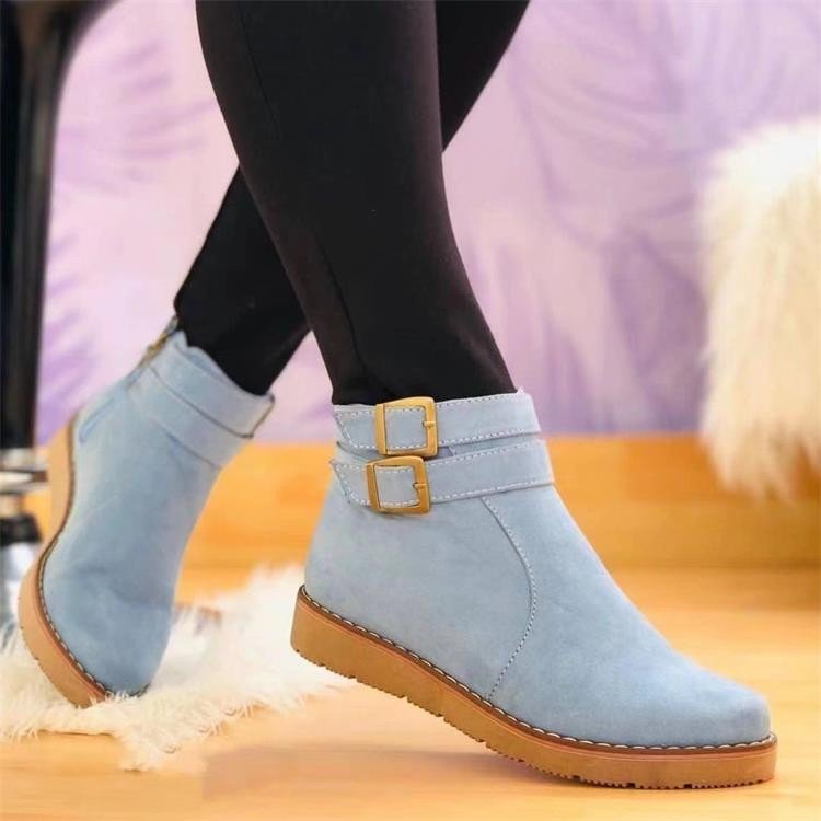 Women's Casual Low-Heel Buckle Boots