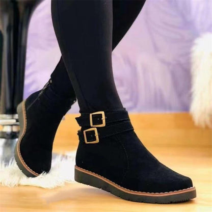 Women's Casual Low-Heel Buckle Boots
