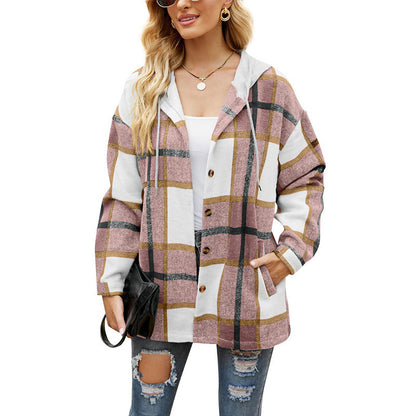 Women's Casual Plaid Hooded Shirt Jacket