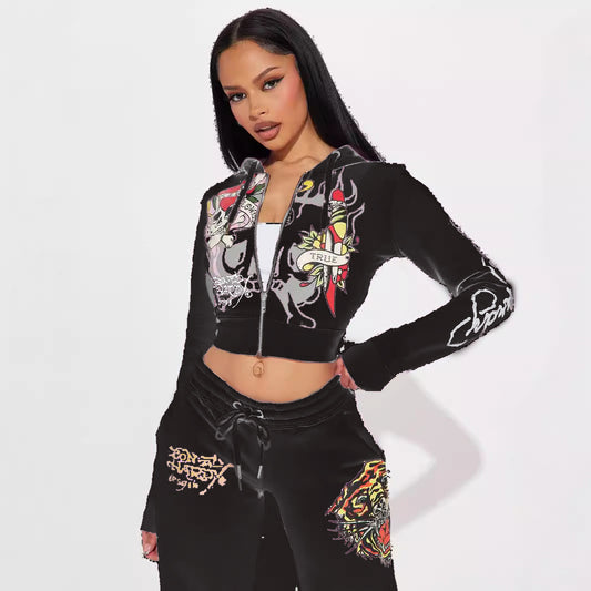 Women's Casual Printed Pants Suit