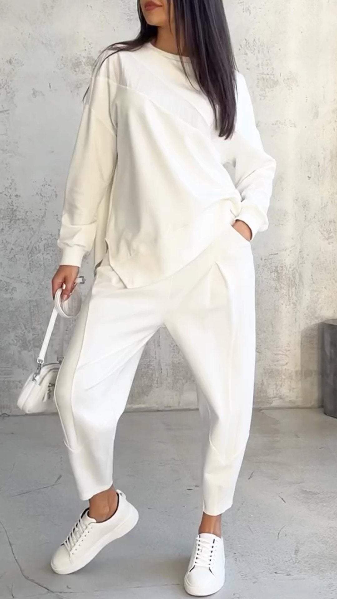 Women's Casual Round Neck Loose Long Sleeve Sweatshirt Set