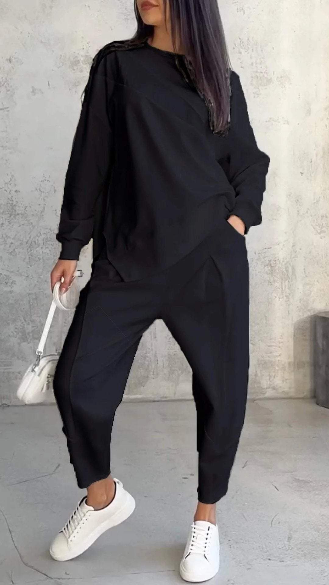 Women's Casual Round Neck Loose Long Sleeve Sweatshirt Set
