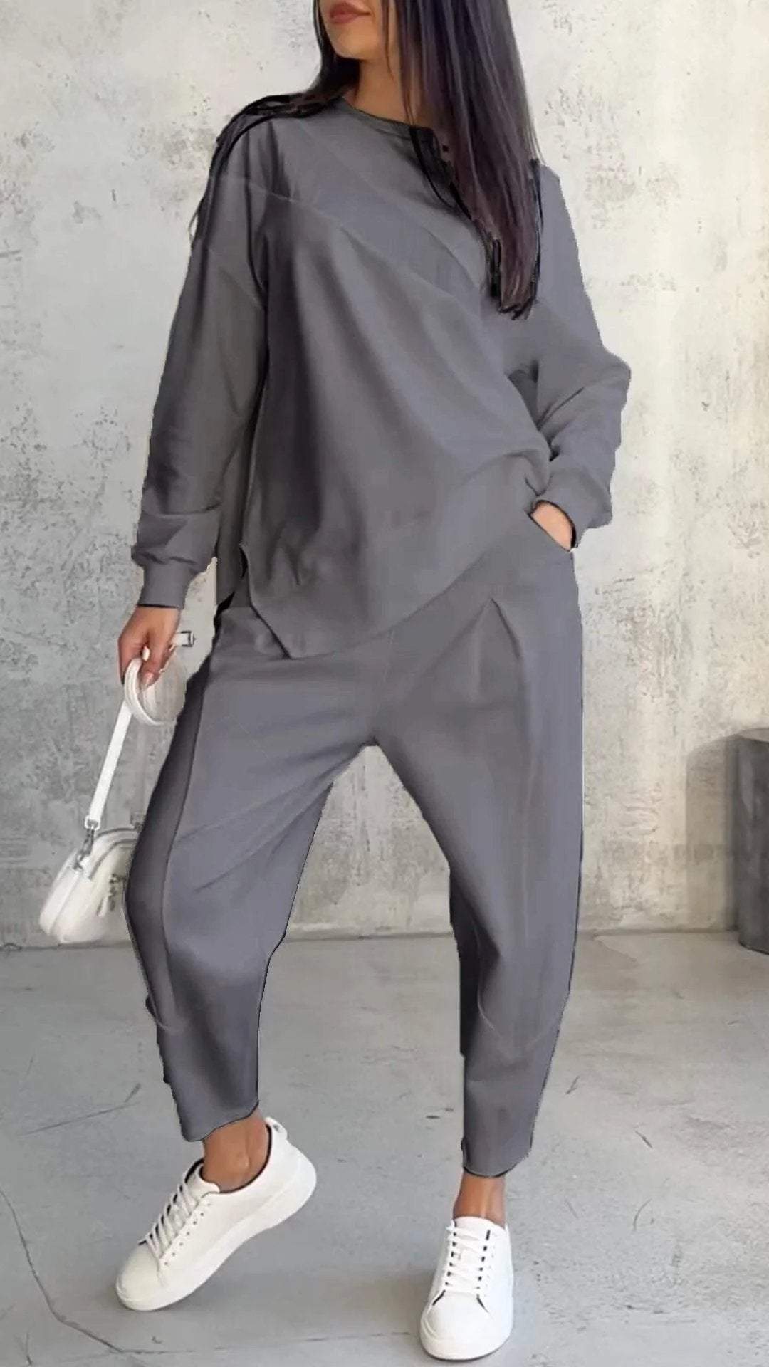 Women's Casual Round Neck Loose Long Sleeve Sweatshirt Set
