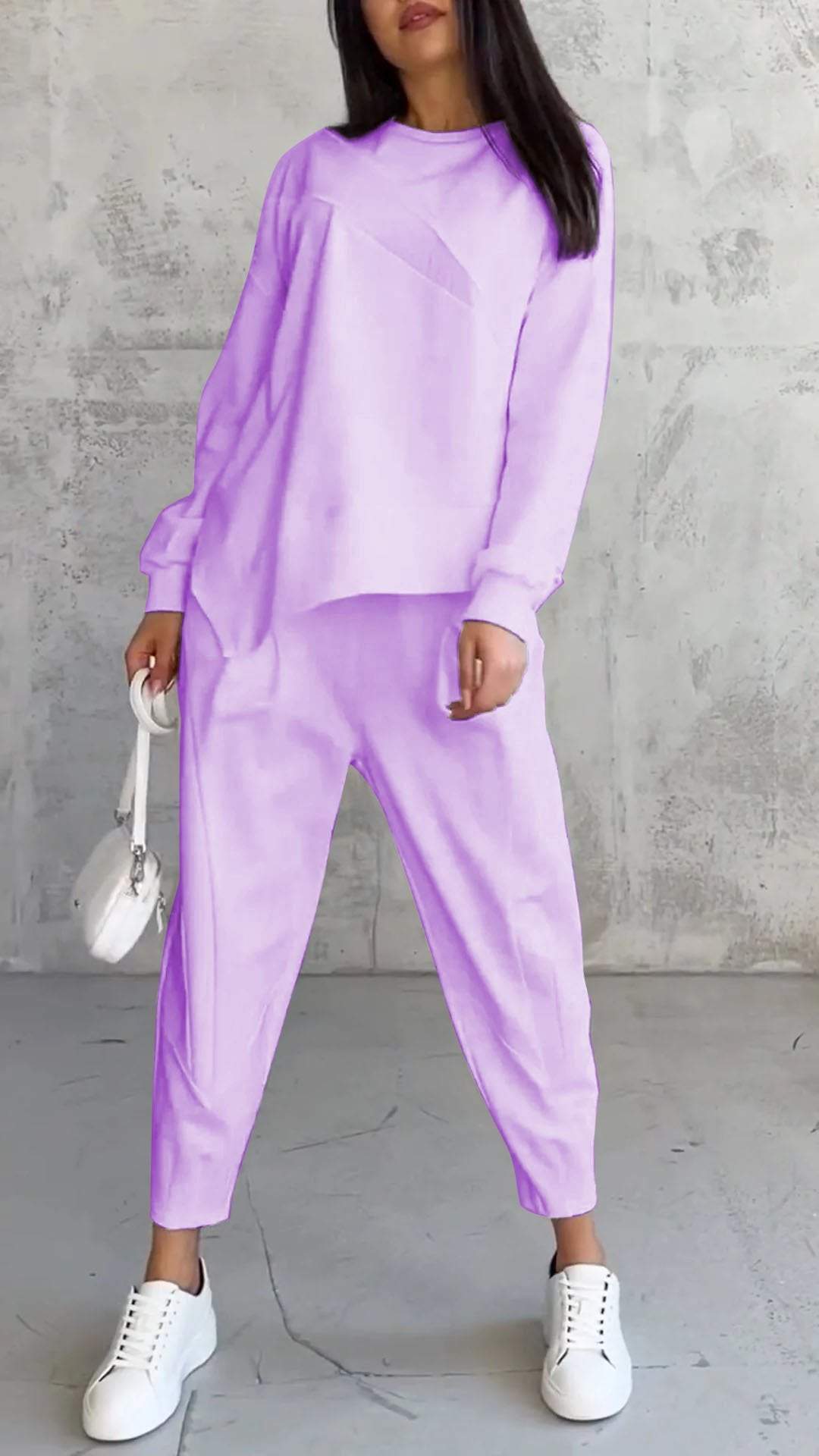 Women's Casual Round Neck Loose Long Sleeve Sweatshirt Set