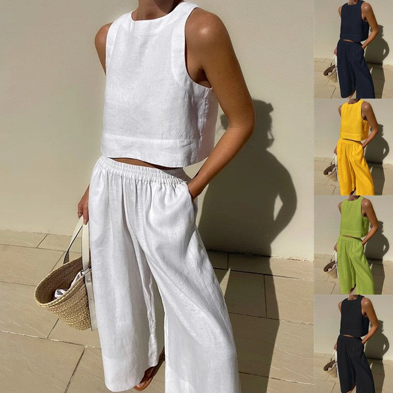 Women's Casual Sleeveless Shirt and Pants Set