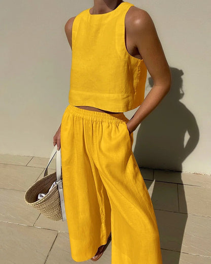 Women's Casual Sleeveless Shirt and Pants Set