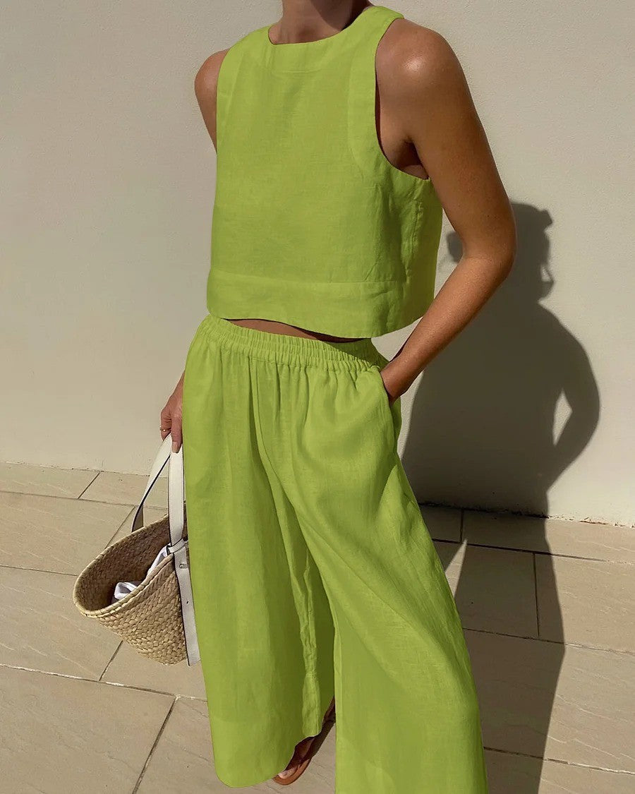 Women's Casual Sleeveless Shirt and Pants Set