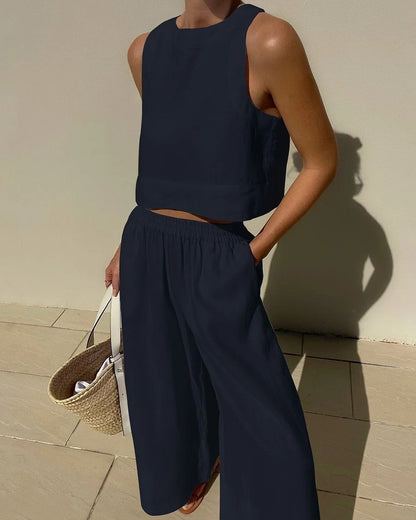 Women's Casual Sleeveless Shirt and Pants Set