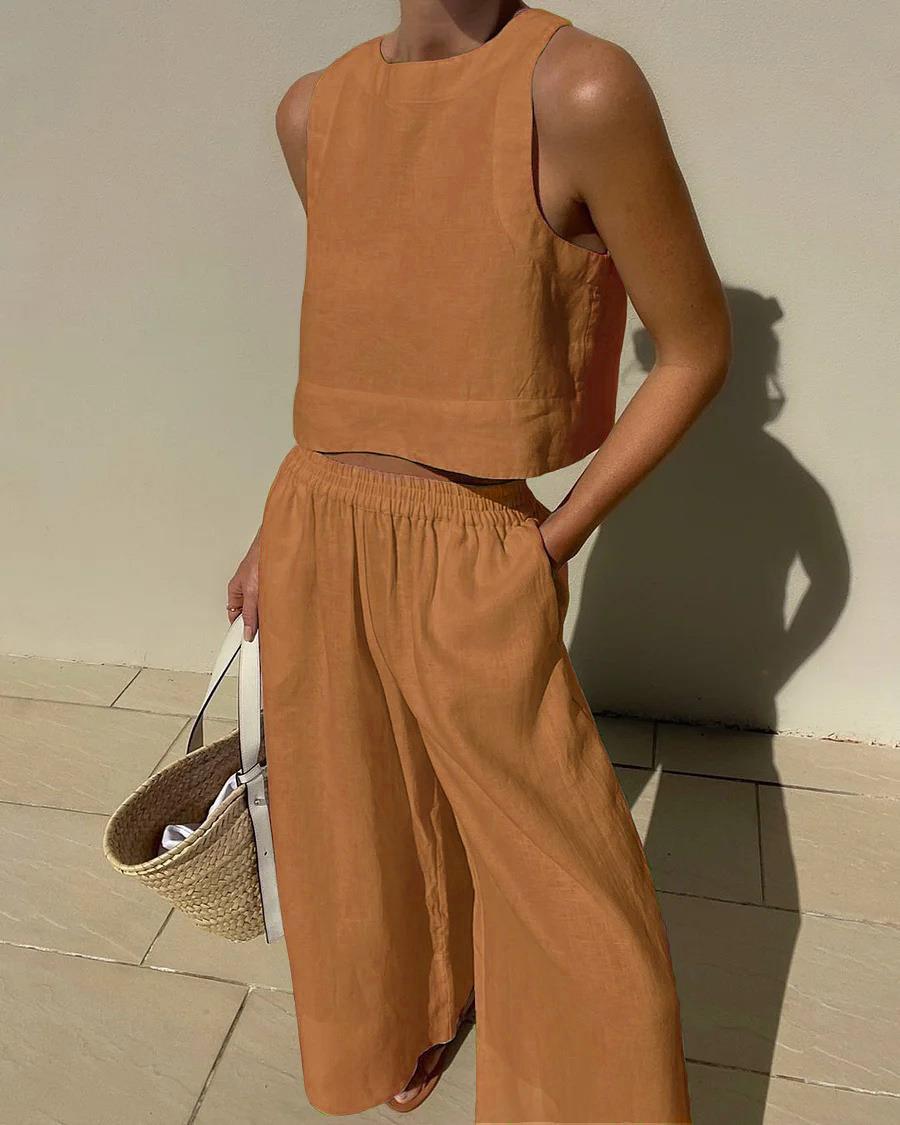 Women's Casual Sleeveless Shirt and Pants Set