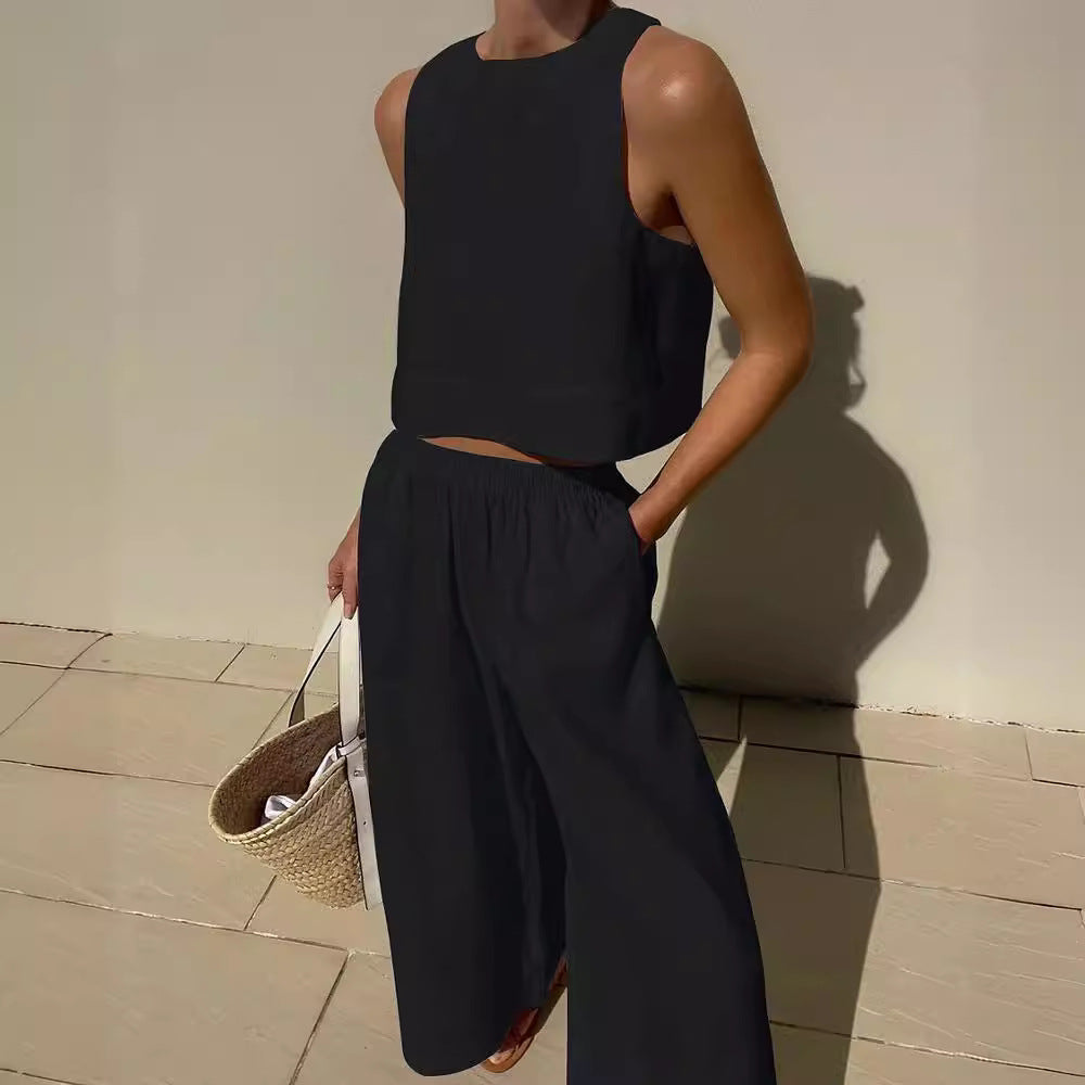 Women's Casual Sleeveless Shirt and Pants Set