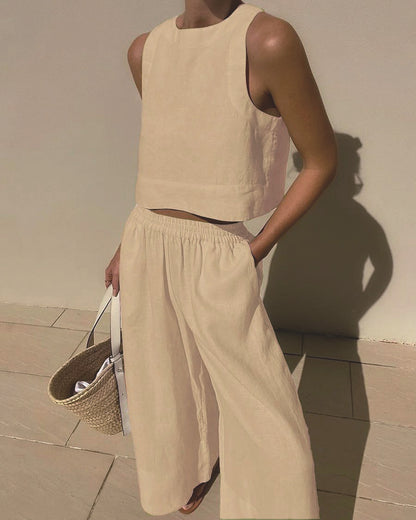 Women's Casual Sleeveless Shirt and Pants Set