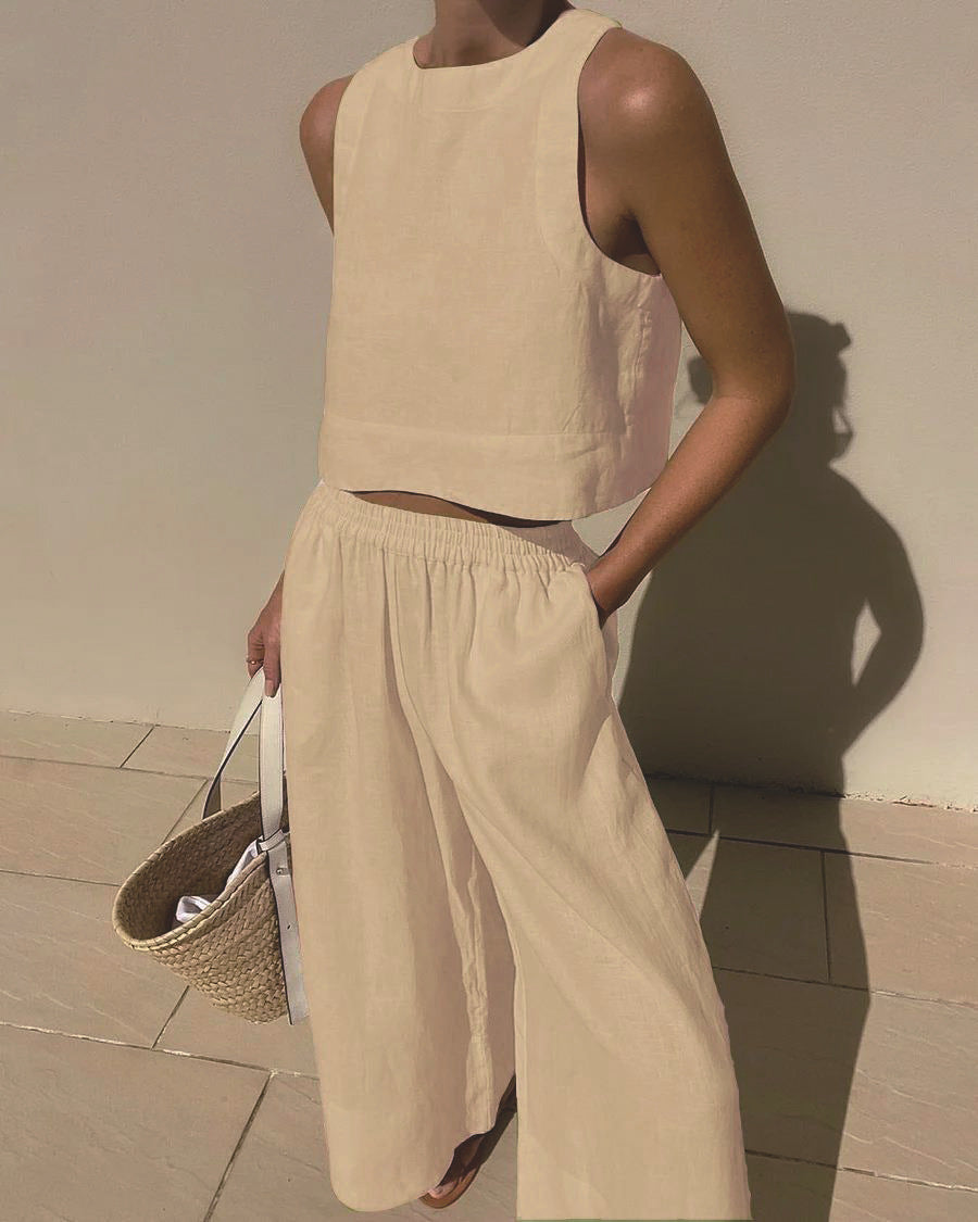 Women's Casual Sleeveless Shirt and Pants Set