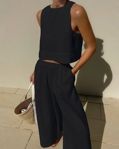 Women's Casual Sleeveless Shirt and Pants Set