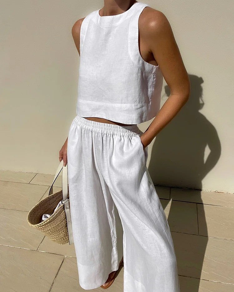 Women's Casual Sleeveless Shirt and Pants Set
