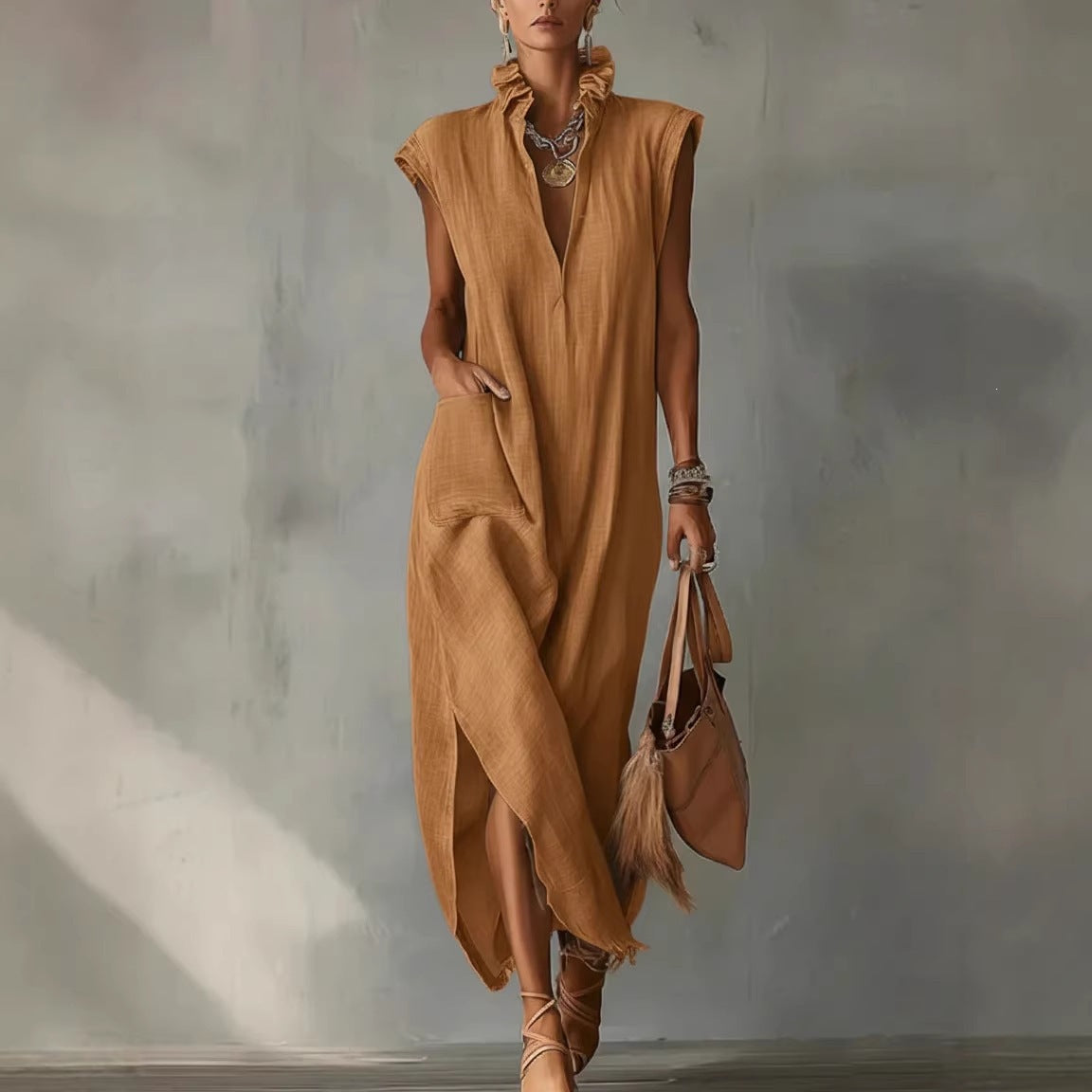 Women's Casual Sleeveless V-Neck Dress