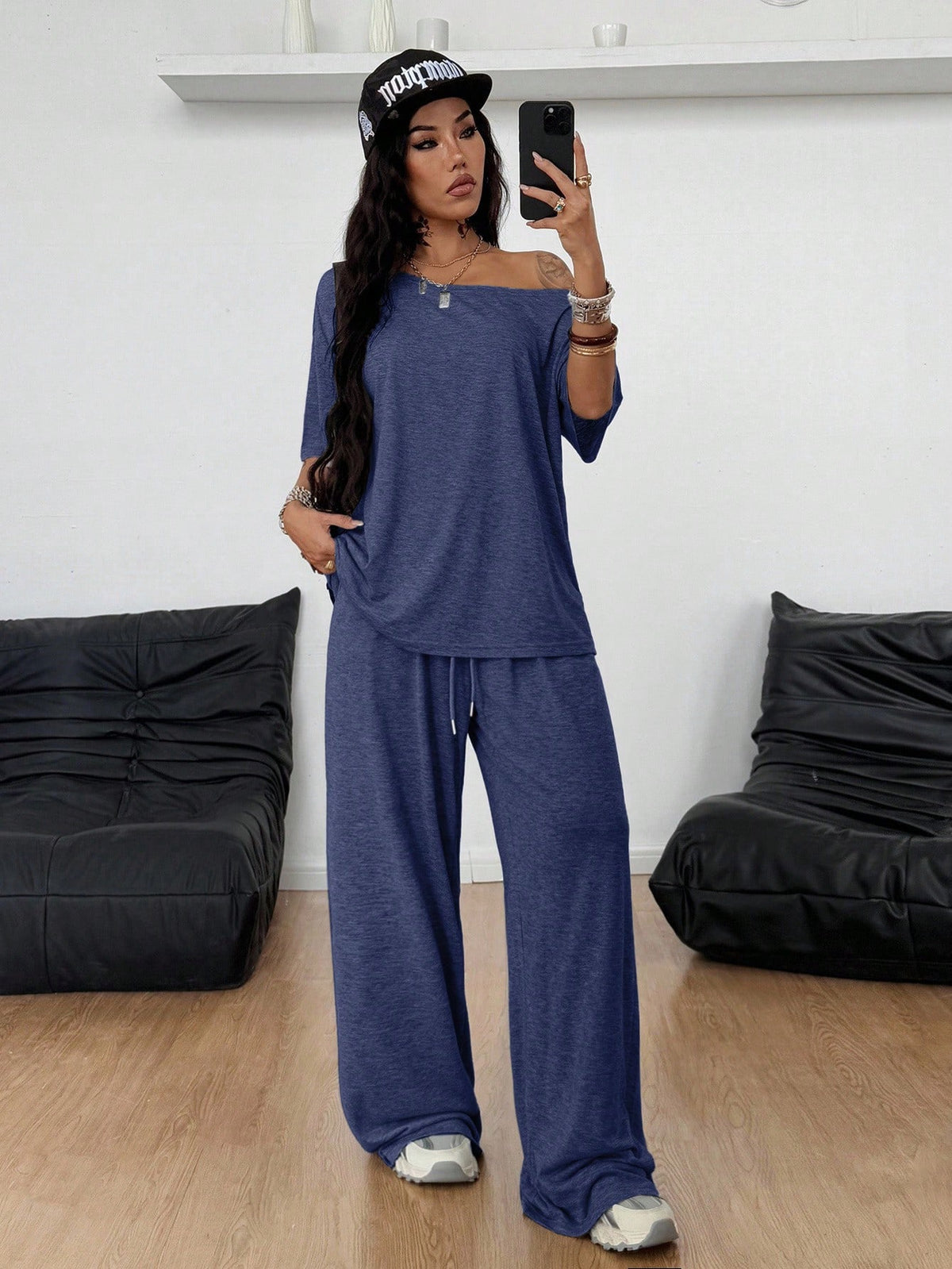 Women's Casual Solid Color Diagonal Collar Wide-Leg Pants