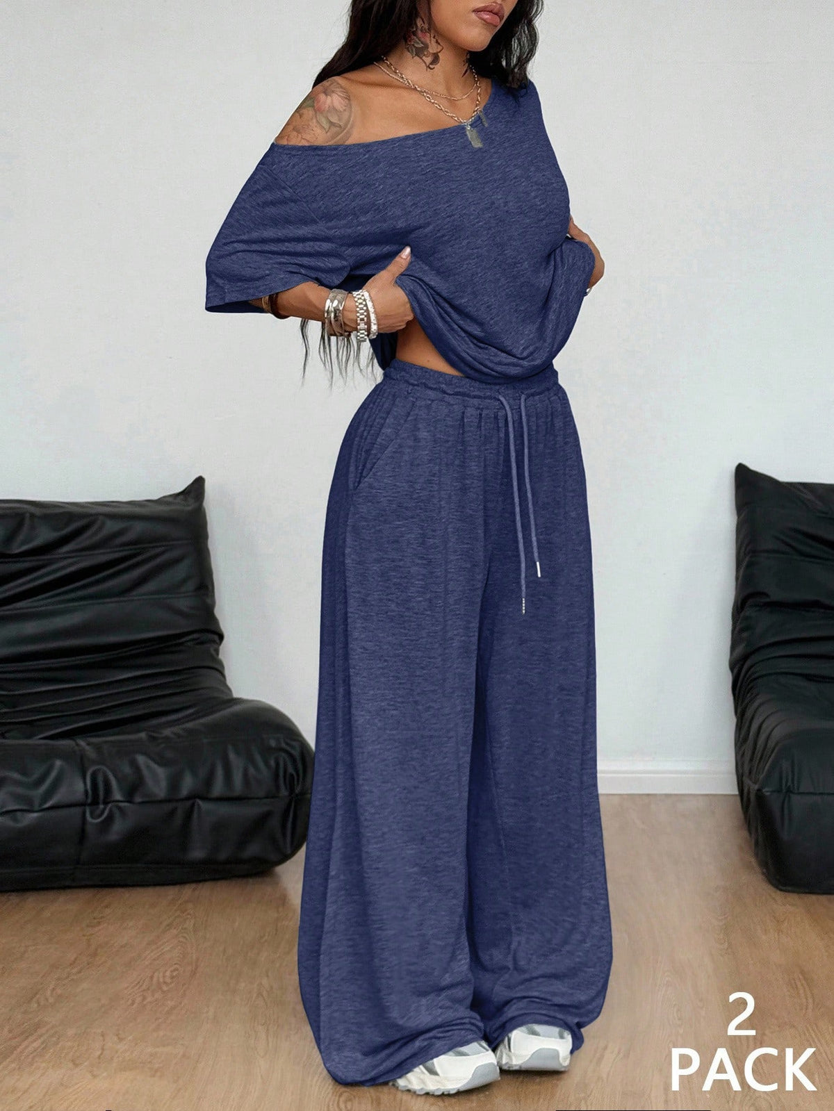 Women's Casual Solid Color Diagonal Collar Wide-Leg Pants