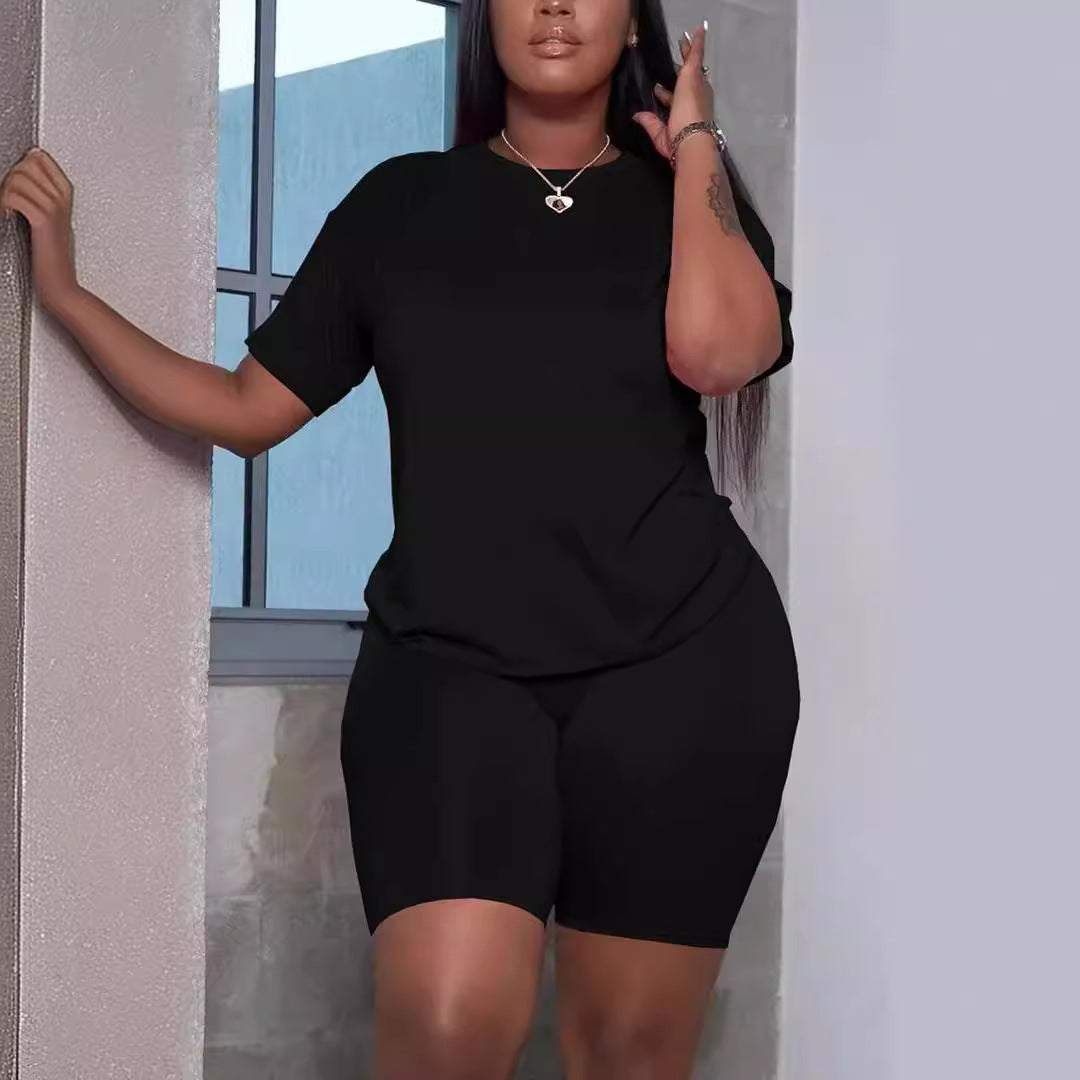 Women's Casual Solid Color T-shirt Two-Piece Set