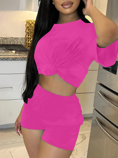 Women's Casual Solid Color T-shirt Two-Piece Set