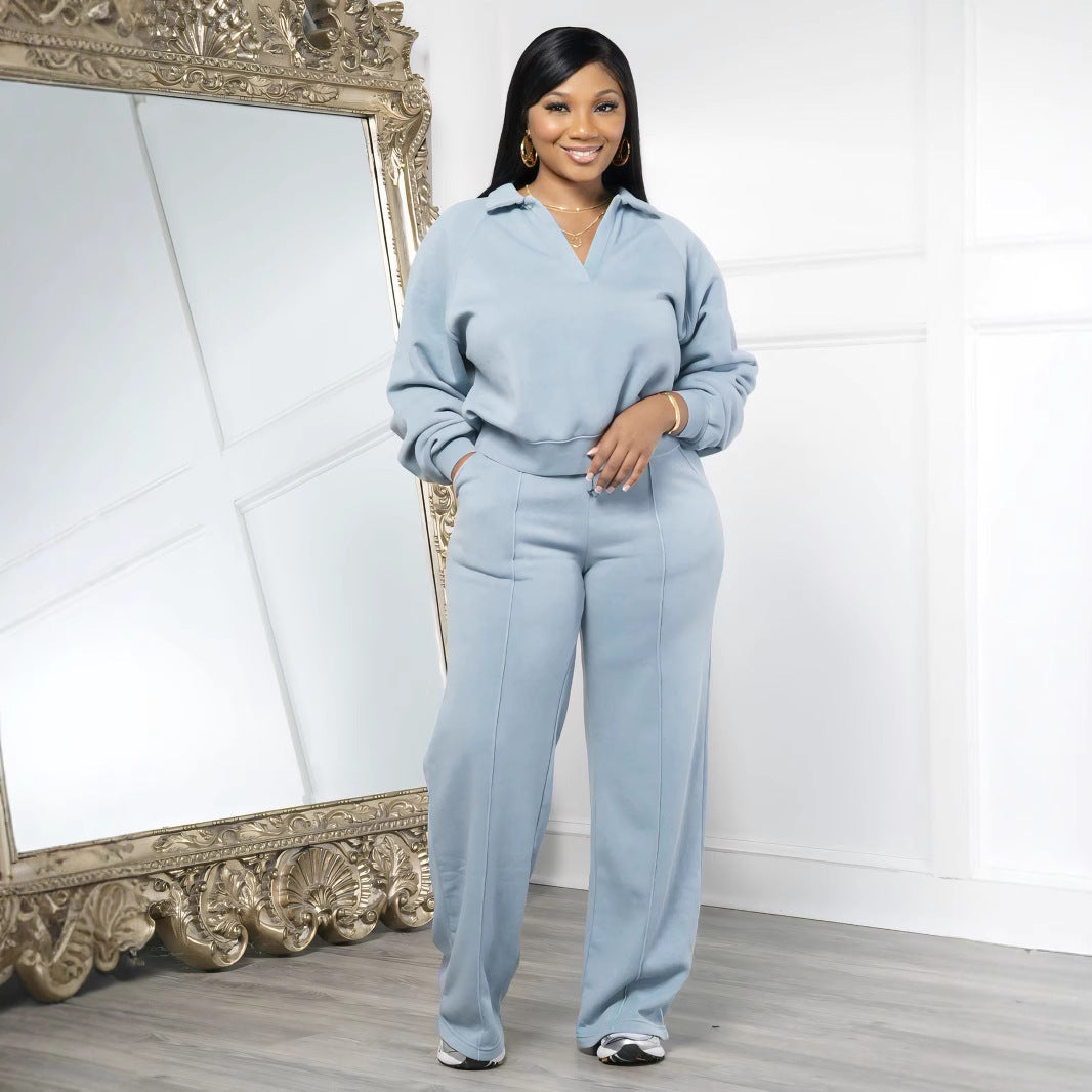 Women's Casual Solid Color V-neck Sweatsuit
