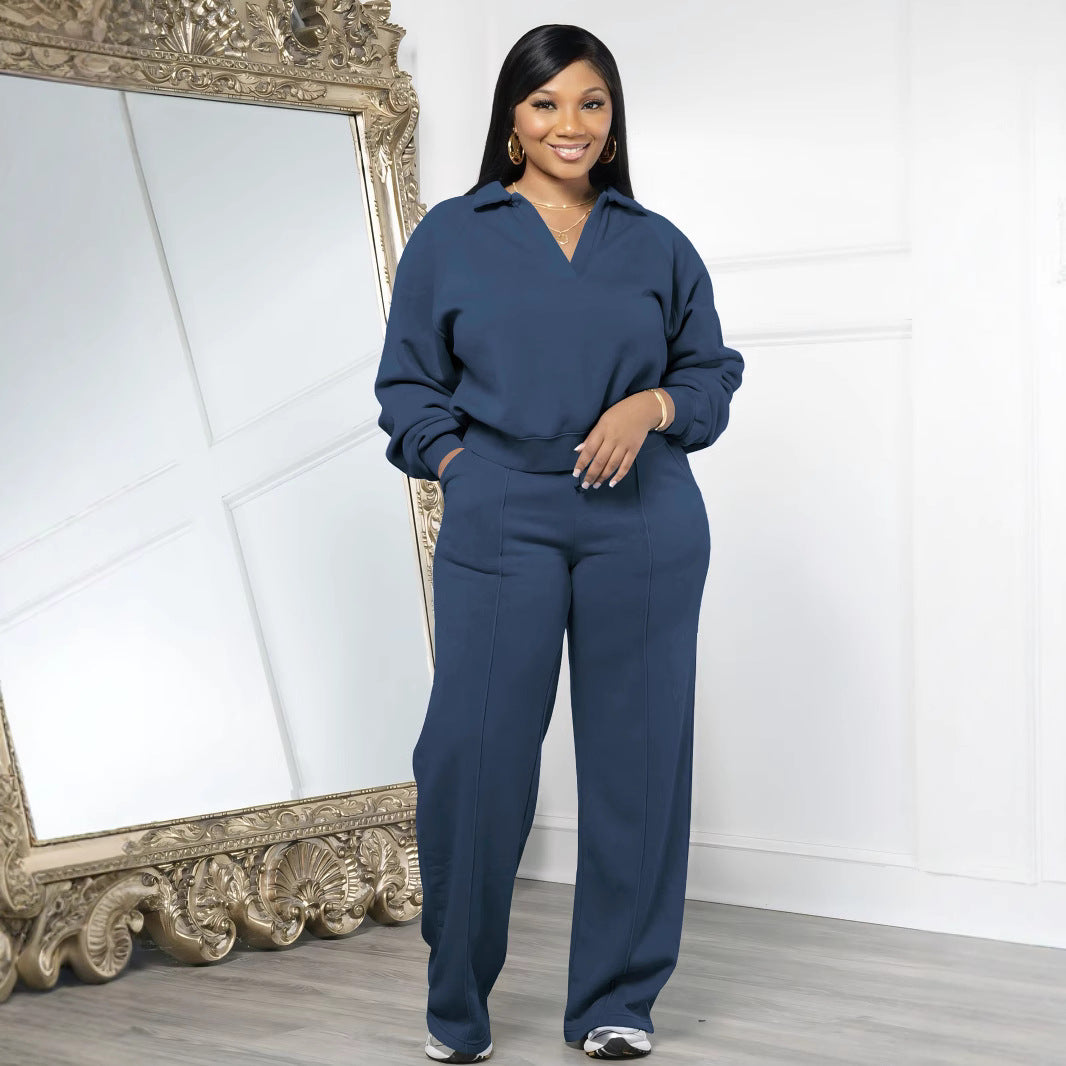 Women's Casual Solid Color V-neck Sweatsuit