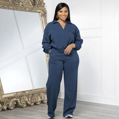 Women's Casual Solid Color V-neck Sweatsuit
