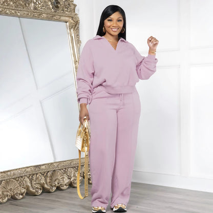 Women's Casual Solid Color V-neck Sweatsuit