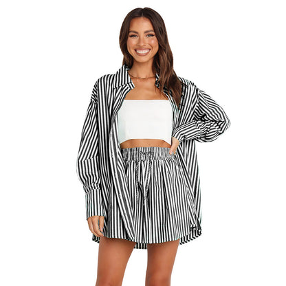 Women's Casual Striped Shirt and Pants Set