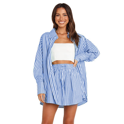 Women's Casual Striped Shirt and Pants Set