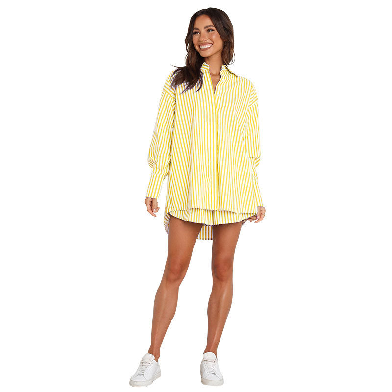Women's Casual Striped Shirt and Pants Set