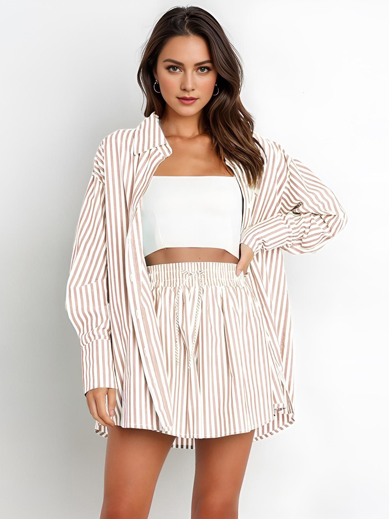 Women's Casual Striped Shirt and Pants Set