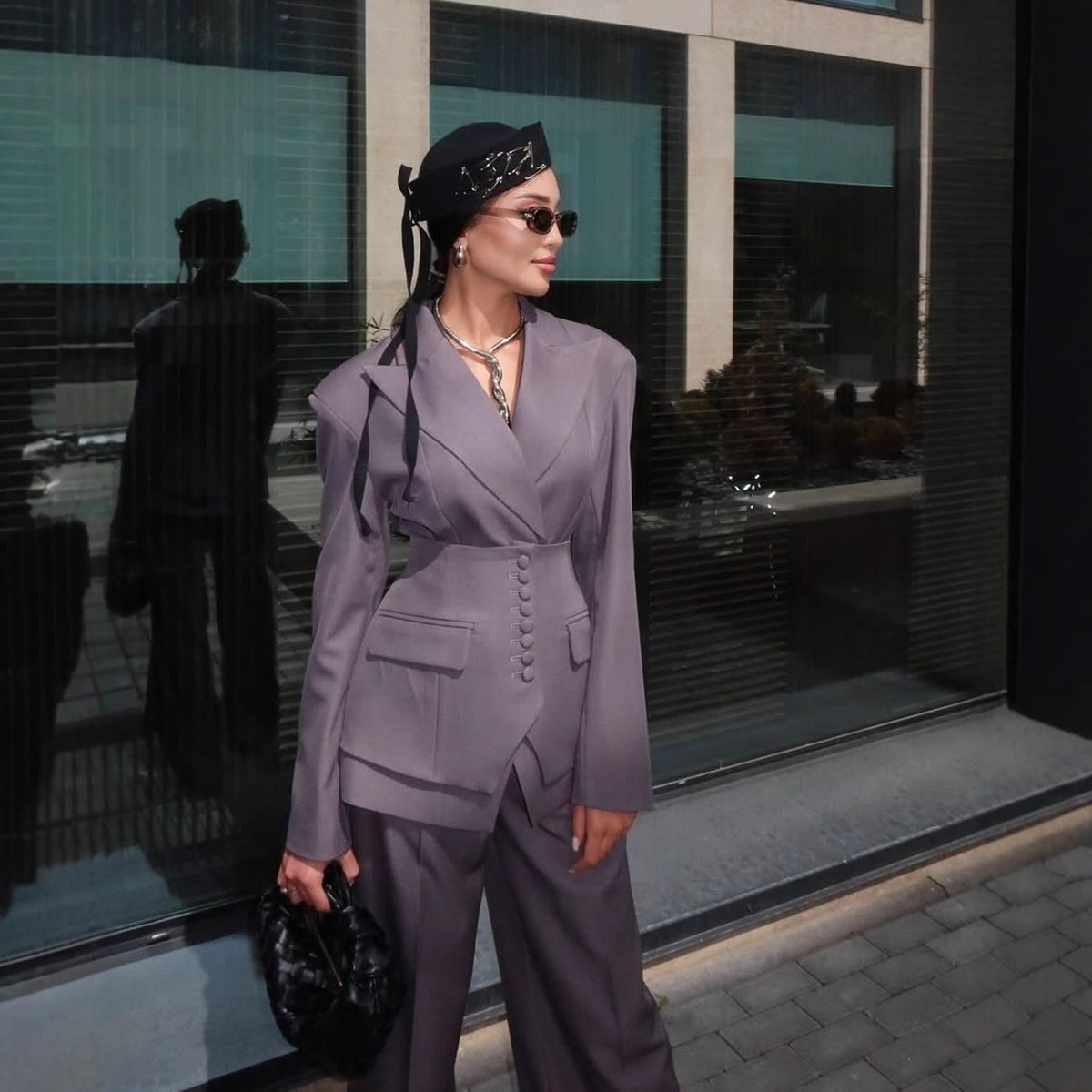 Women's Casual Suit Set with V-Neck