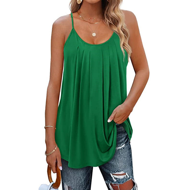 Women's Casual Summer Pleated Sleeveless Shirt