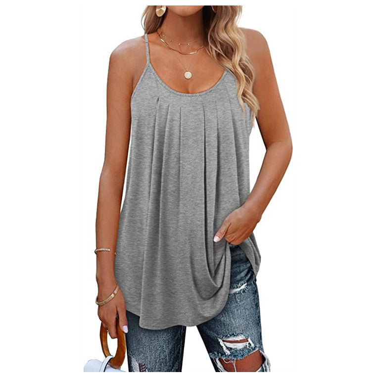 Women's Casual Summer Pleated Sleeveless Shirt