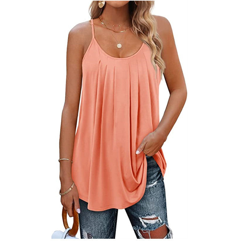Women's Casual Summer Pleated Sleeveless Shirt