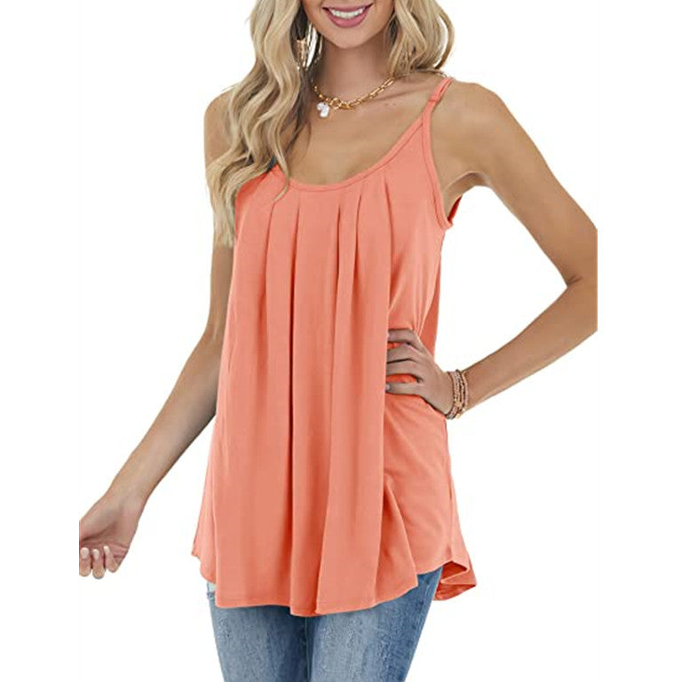 Women's Casual Summer Pleated Sleeveless Shirt