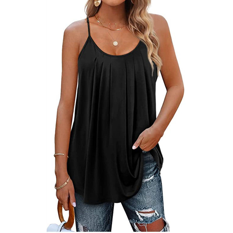 Women's Casual Summer Pleated Sleeveless Shirt