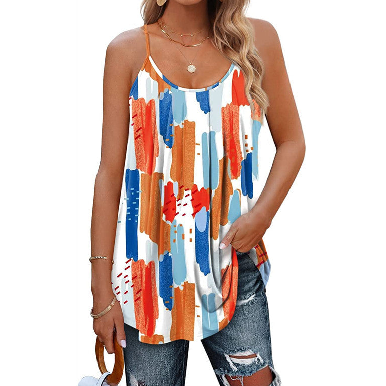 Women's Casual Summer Pleated Sleeveless Shirt